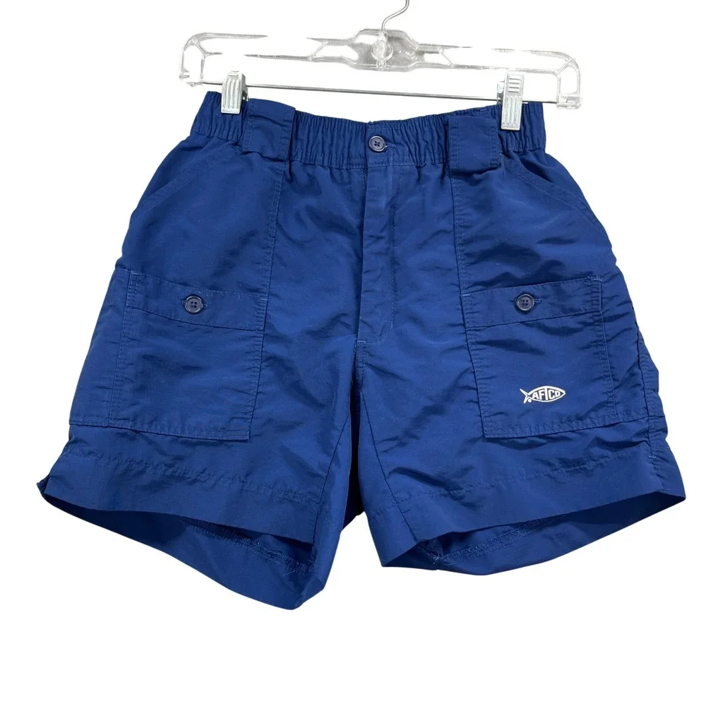 AFTCO Fishing Shorts Boys 28 Blue Nylon Cargo Pocket Outdoor Utility